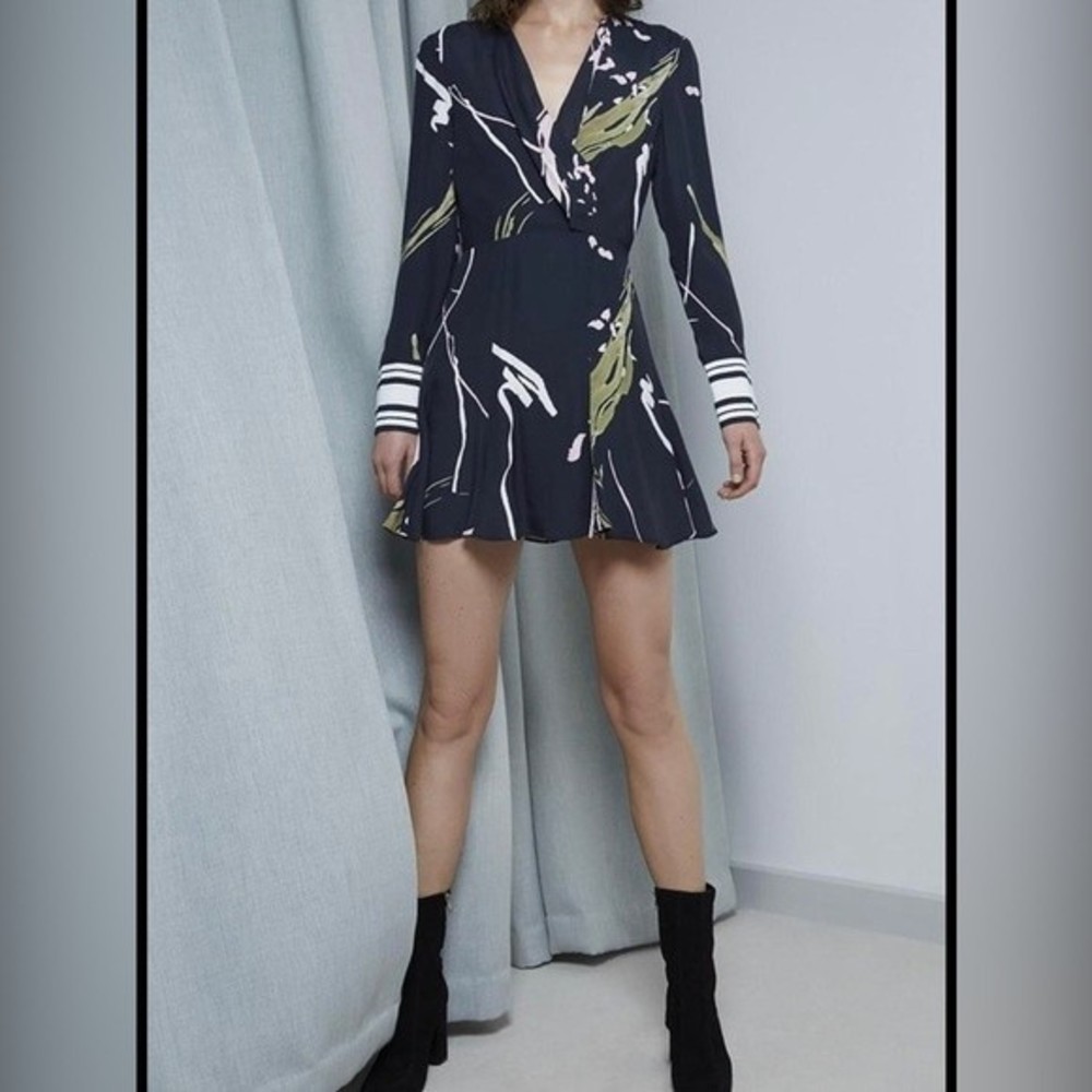 C/MEO Collective Black Colorful Paint Splatter A-Line Long Sleeve Dress Medium